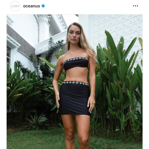 Oceanus | NEW White Aaliyah Crystal Trim Bandeau Top Mini Skirt Set S - Picture 12 of 13